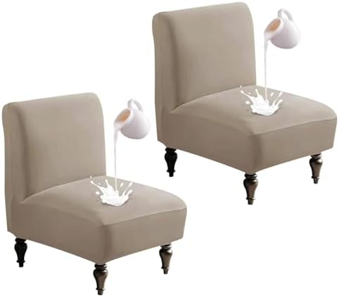 GUYIRT Accent Chair Covers Without Arms Waterproof Set of 2 Khaki