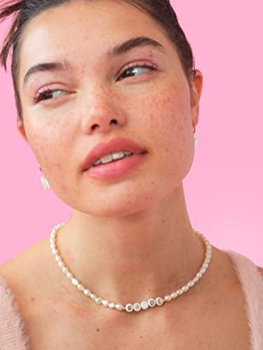 Bride Freshwater Pearl Beaded Choker Necklace with Gold Letter Beads