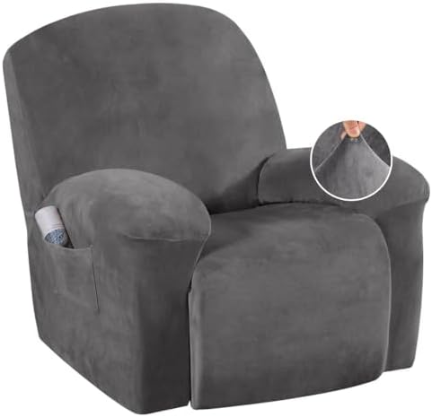 HVERSAILTEX Velvet Plush Recliner Chair Cover 1-Piece Gray