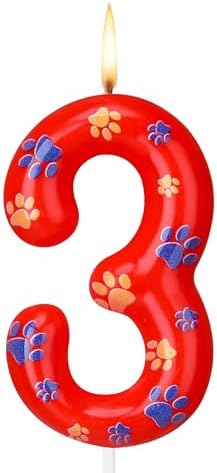 Number 3 Red Paw Birthday Candles for Boys and Girls 1
