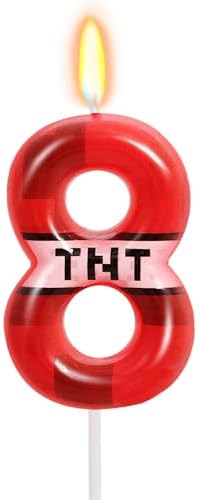 Pixel Themed Number 8 Birthday Candle for Boys Girls 1