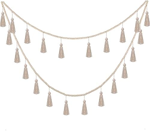 Boho Tassel Garland with Wooden Beads 98ft Wall Decor 1