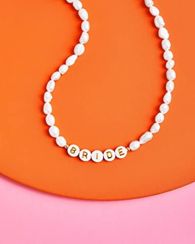 Bride Freshwater Pearl Beaded Choker Necklace with Gold Letter Beads