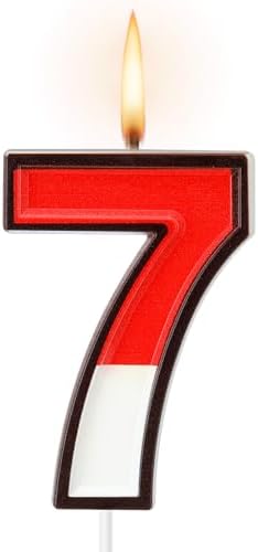 Cartoon Red and White Number 7 Birthday Cake Topper