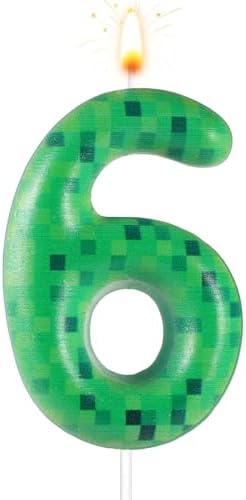 Pixel Miner Dynamite Green Number 6 Birthday Candle
