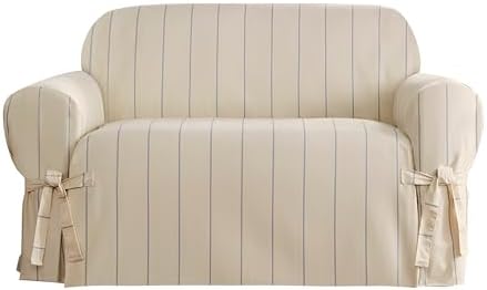 SureFit Heavyweight Cotton Loveseat Slipcover with Elastic and Corner Ties