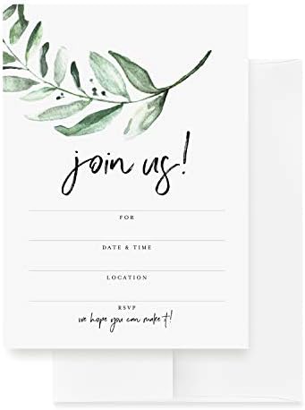 Bliss Collections 25 Greenery Invitations With Envelopes For All Occasions