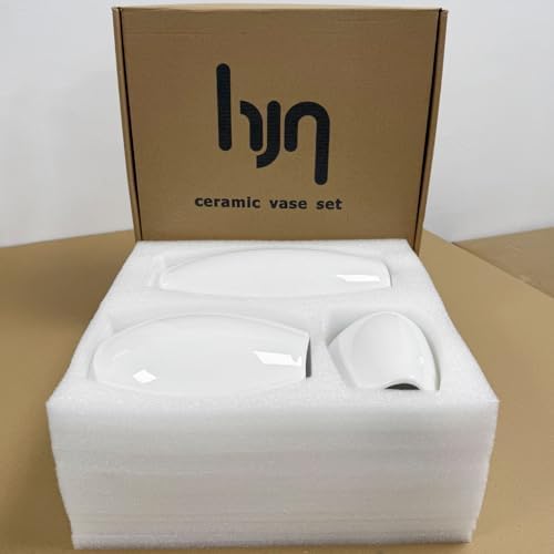 Hjn Ceramic Vase Set of 3 White Modern Decorative Vases