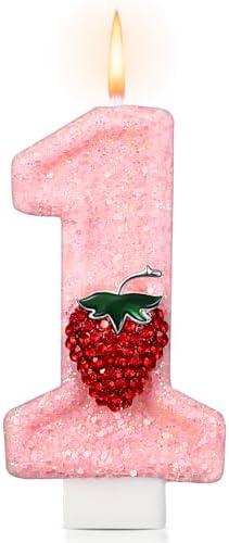 Strawberry 1st Birthday Candle Pink Number 1 Cake Topper