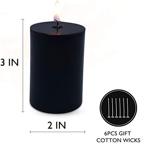 HOSVOT 2x3 Inch Black Pillar Candles Set of 12