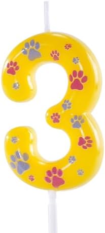 Yellow Blue Number 3 Dog Paw Birthday Candle
