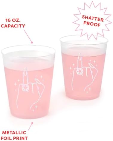 XO Fetti Bachelorette Ring Finger Reusable Cups - 16-Pack Iridescent Foil