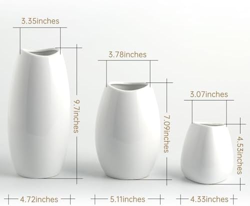 Hjn Ceramic Vase Set of 3 White Modern Decorative Vases