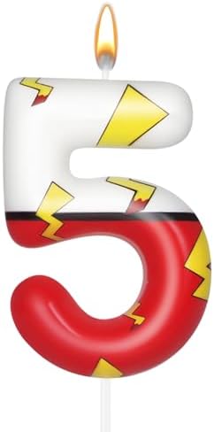 Cartoon Red White Number 5 Birthday Candle