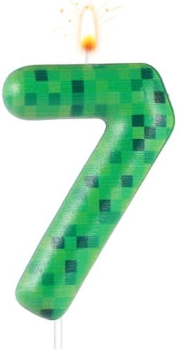 Pixel Miner Dynamite Green Number 7 Birthday Candle 1