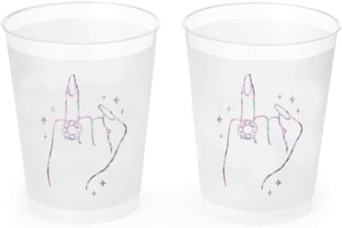 XO Fetti Bachelorette Ring Finger Reusable Cups - 16-Pack Iridescent Foil