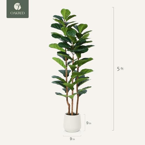 OAKRED Artificial Fiddle Leaf Fig Tree with White Planter 1