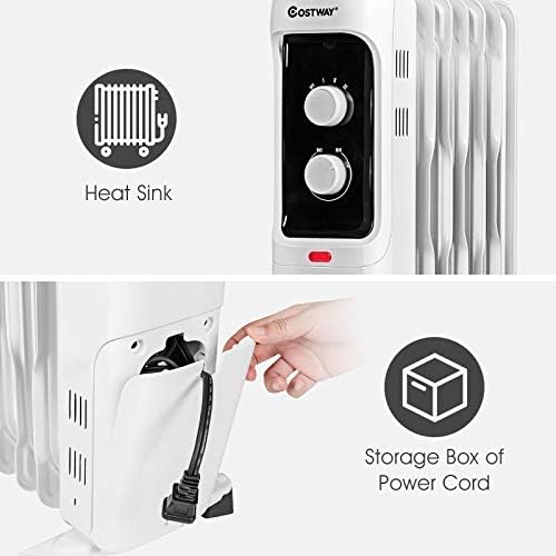 COSTWAY Oil Filled Radiator Heater 1500W 3 Heat Settings White