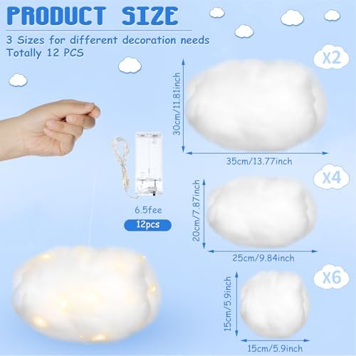 Tatuo 12 Pcs LED Clouds for Ceiling Decorations