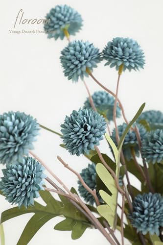 Floroom 5pcs Faux Silk Pompon Mums Artificial Flowers in Slate Blue