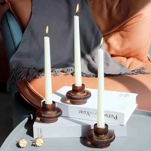VOHO 12pcs Brown Amber Candle Holders for Fall Decor