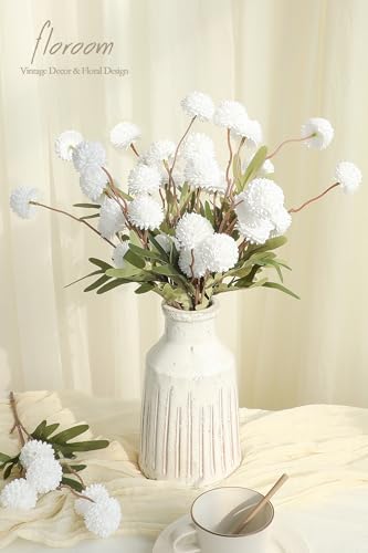 Floroom 5pcs Faux Silk Pompon Mums Artificial Flowers White 1