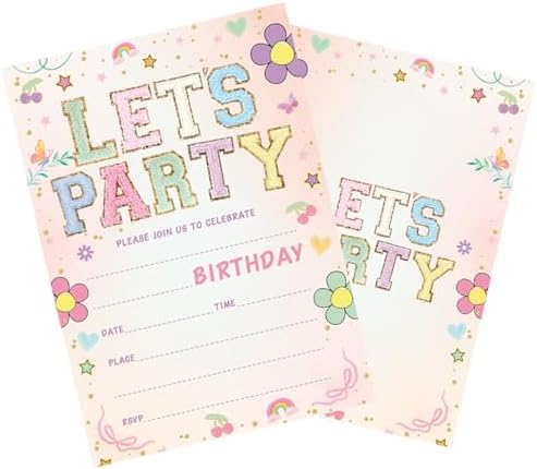Lets Party Birthday Invitations - Cute Flower - 20Pcs Double-Sided Fill-In Cards Envelopes