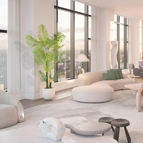 Lush Artificial Palm Tree 6FT with White Planter and Free Moss