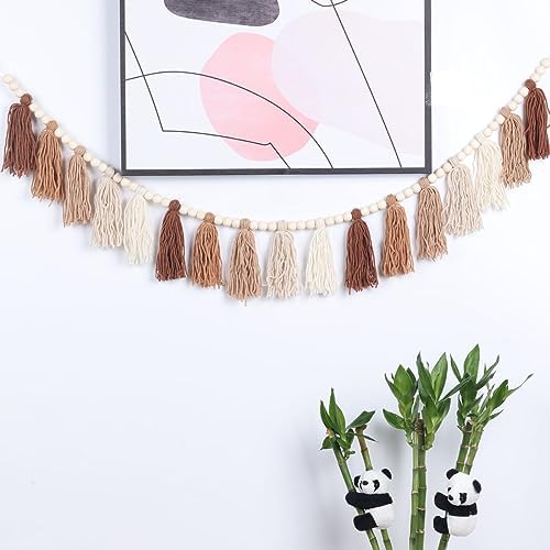 Boho Tassel Garland with Wood Beads for Home Decor