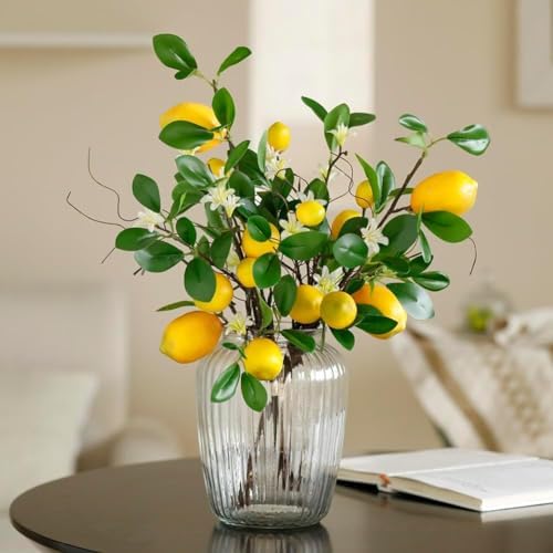 Laelfe Artificial Lemon Branches with Stem for Home Decor