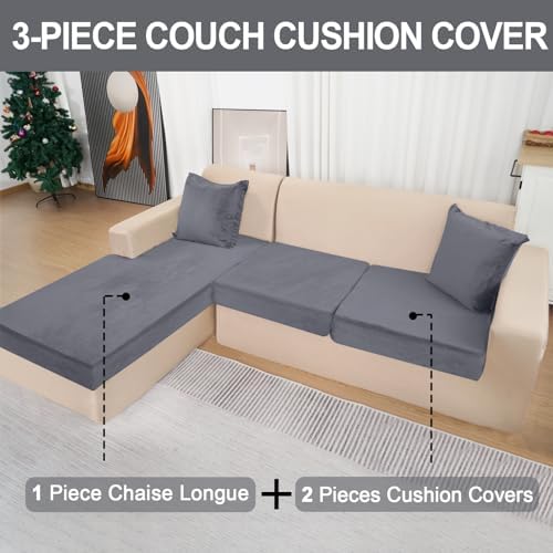 Velvet Sectional Couch Covers for 3-Piece L Shape Sofa