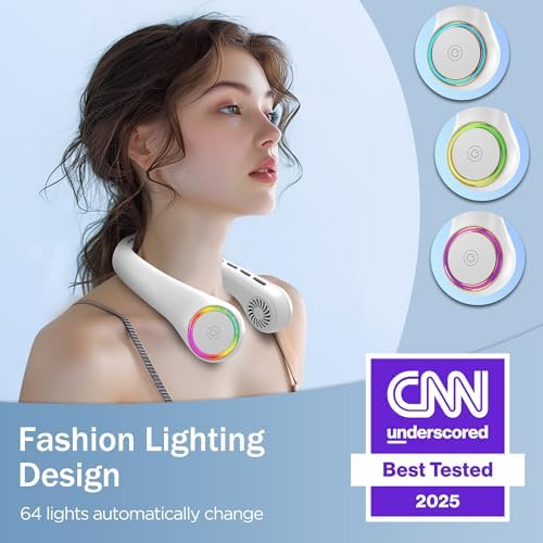 GULAKI Portable Neck Fan with 64 Cool Lights and 3 Speeds