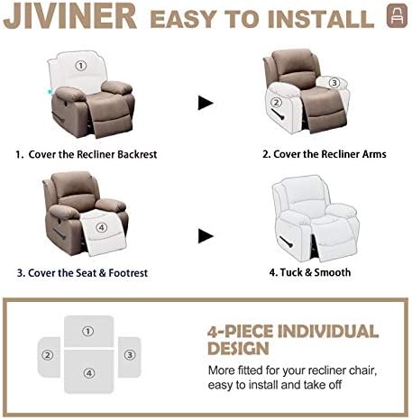 JIVINER Stretch Recliner Chair Covers 4 Piece Set Dark Gray