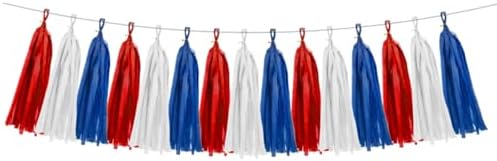 Red White Blue Party Decorations 15Pcs Tissue Paper Tassel Garland