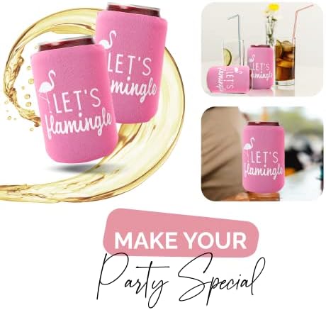 Lets Flamingle Can Coolers Set of 12 Pink White