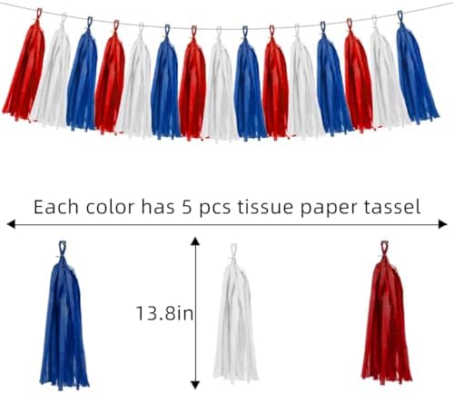 Red White Blue Party Decorations 15Pcs Tissue Paper Tassel Garland