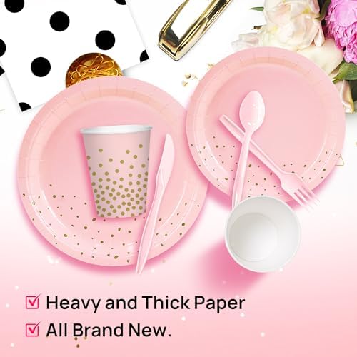 211PCS Pink Gold Plates Napkins Party Set for 30 Guests