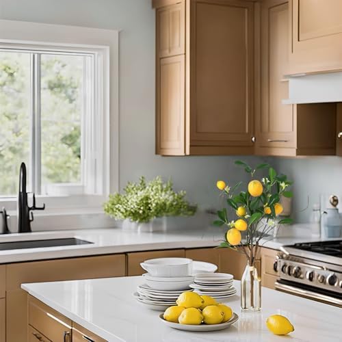 Laelfe Artificial Lemon Branches 8 Head Faux Lemon Yellow Decor