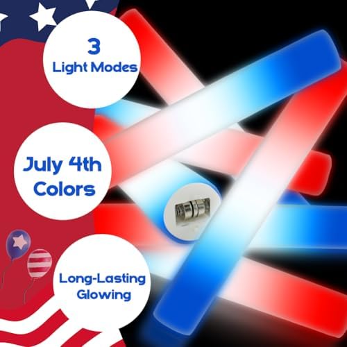 20Pack Patriotic LED Glow Sticks with 3 Modes