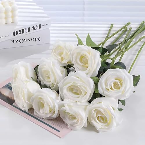 60 Pcs Artificial Roses Bulk Velvet Silk White
