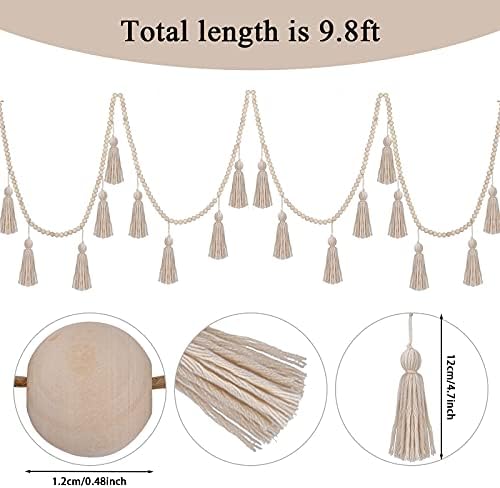 Boho Tassel Garland with Wooden Beads 98ft Wall Decor 1