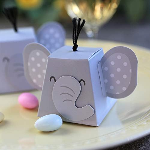 Kate Aspen Adorable Elephant Favor Box Set of 12 Grey Black
