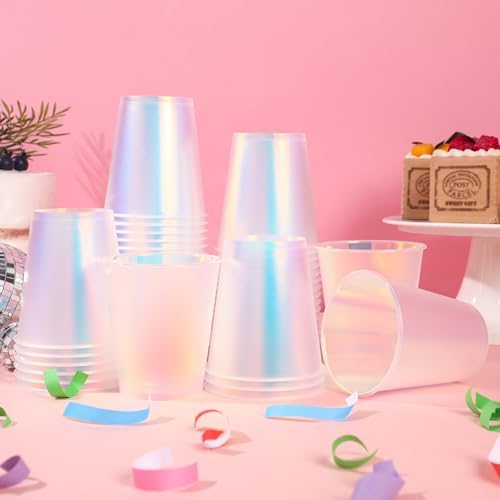 50 Pcs Iridescent Plastic Cups 12oz Party Use
