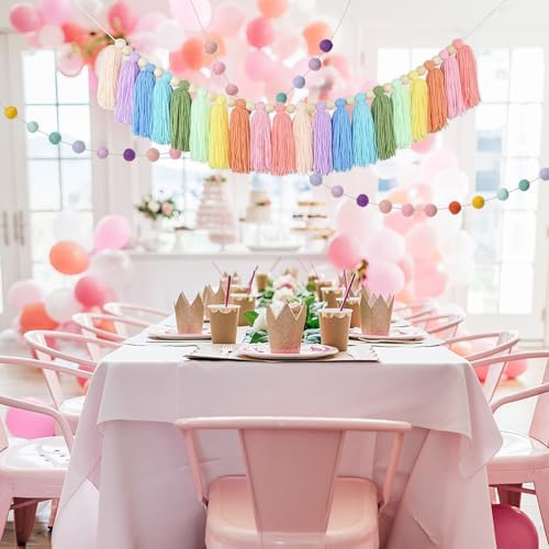 2pcs Boho Tassel Garland with Pom Pom Decor