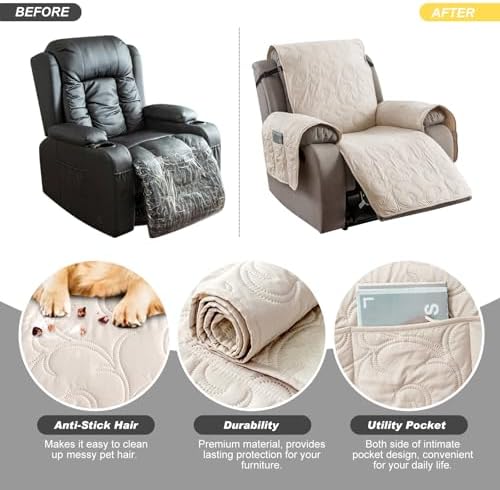 Waterproof Recliner Chair Cover for Pets Kids 236 Inch Beige