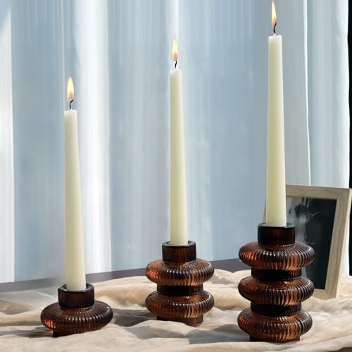 VOHO 12pcs Brown Amber Candle Holders for Fall Decor