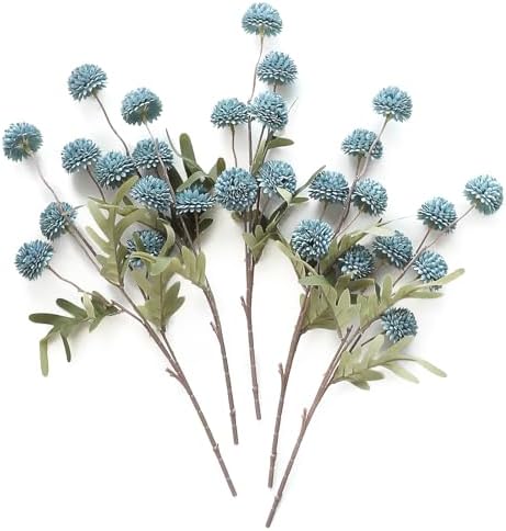 Floroom 5pcs Faux Silk Pompon Mums Artificial Flowers in Slate Blue