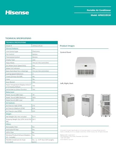 Hisense 6000 BTU Portable AC Dehumidifier Fan