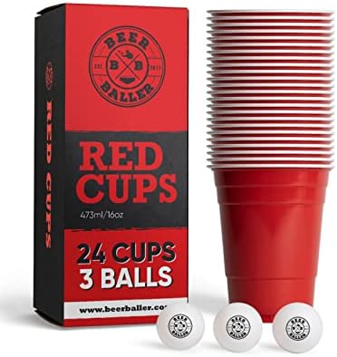 Red Cups Set - 24 Cups 3 Balls 16oz Reusable Dishwasher Safe