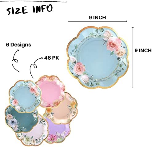 Winoo Design Floral Paper Plates 48-Pack 9-Inch